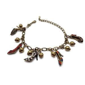 Vintage Rhinestone High Heeled Shoes Bracelet Anklet, 1990s, 10 3/4"